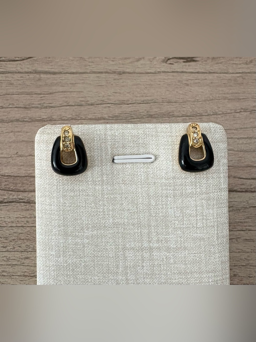 Dior vintage Gold Black Enamel Drop Earrings  Crystal